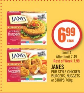 Shoppers Drug Mart Janes pub style chicken burgers, nuggets or strips offer