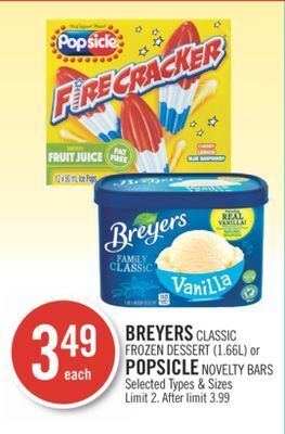 Shoppers Drug Mart Breyers classic frozen dessert (1.66l) or popsicle novelty bars offer