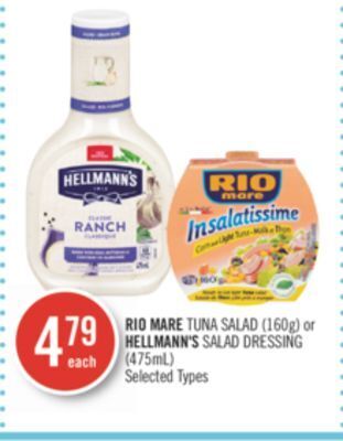 Shoppers Drug Mart Rio mare tuna salad (160g) or hellmann's salad dressing (475ml) offer