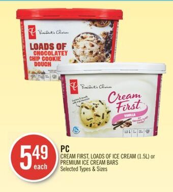 Shoppers Drug Mart Pc cream first, loads of ice cream (1.5l) or premium ice cream bars offer