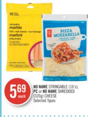 Shoppers Drug Mart No name stringable (16's), pc or no name shredded (320g) cheese offer