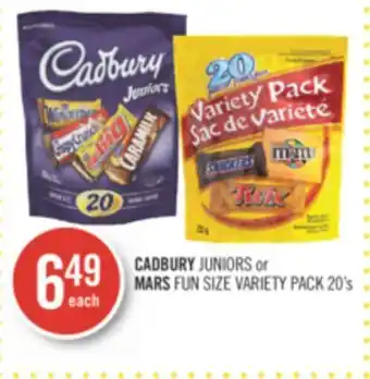 Shoppers Drug Mart Cadbury juniors or mars fun size variety pack 20's offer