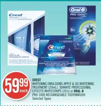 Shoppers Drug Mart Crest whitening emulsions apply & go whitening treatment (29ml), 3dwhite professional effects whitestrips (20's) or oral-b pr offer