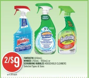 Shoppers Drug Mart Fantastik (650ml), windex (765ml - 950ml) or scrubbing bubbles household cleaners offer