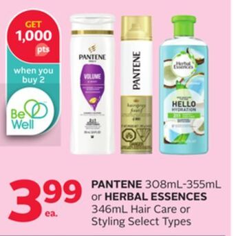 Rexall Pantene 308ml-355ml or herbal essences 346ml hair care or styling offer