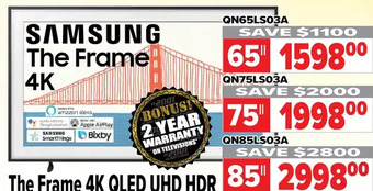 2001 Audio Video Samsung the frame 4k qled uhd hdr. 65" | 75" | 85" offer