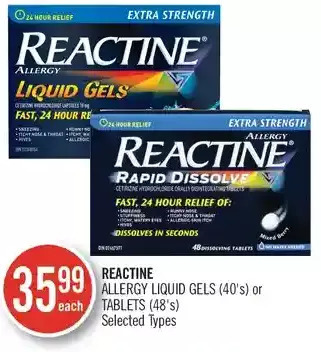 Shoppers Drug Mart Reactine allergy liquid gels or tablets offer