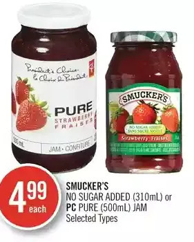 Shoppers Drug Mart Smucker's no sugar added or pc pure jam offer