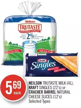 Shoppers Drug Mart Neilson trutaste milk, kraft singles or cracker barrel natural cheese slices offer