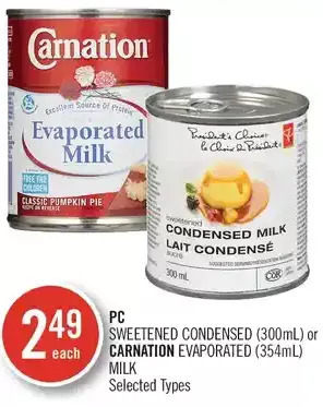 Shoppers Drug Mart Pc sweetened condensed or carnation evaporated milk offer