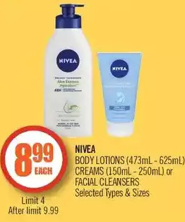 Shoppers Drug Mart Nivea body lotions, creams or facial cleansers offer