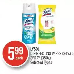 Shoppers Drug Mart Lysol disinfecting wipes or spray offer