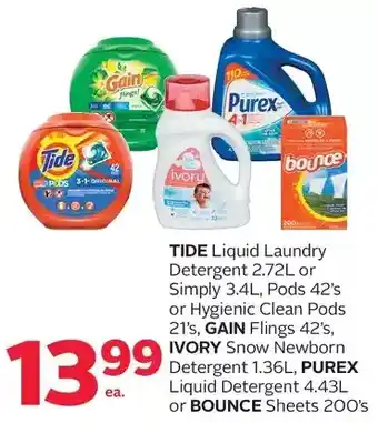 Rexall Tide liquid laundry detergent or simply, pods or hygienic clean pods, gain flings, ivory snow newborn detergent, purex liquid offer
