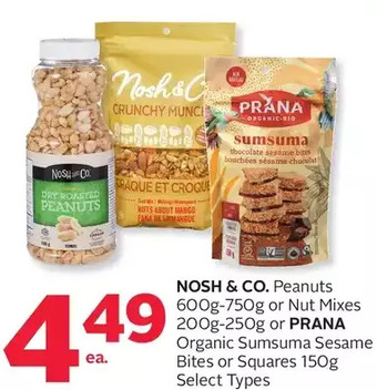 Rexall Nosh & co. peanuts or nut mixes or prana organic sumsuma sesame bites or squares offer