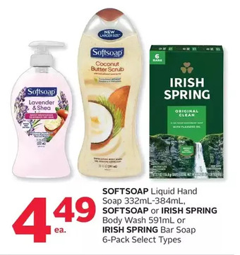 Rexall Softsoap liquid hand soap, softsoap or irish spring body wash or irish spring bar soap offer