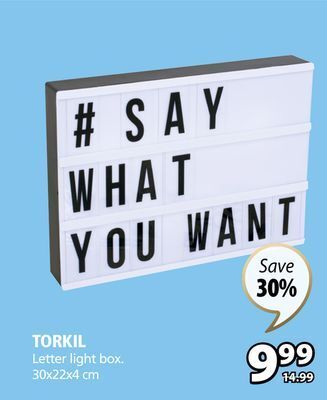 JYSK Torkil letter light box offer
