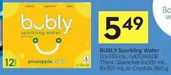 Foodland Bubly Sparkling Water 12x355ml, Gatorade Thirst Quencher 6x591ml, 8x355ml or Crysrtals 560g offer