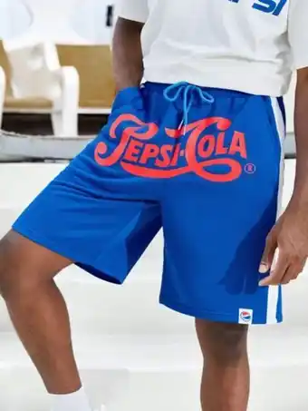 SheIn Shein x pepsi men letter graphic contrast side seam drawstring waist shorts offer