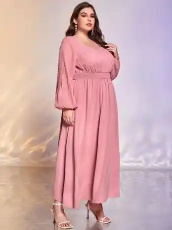 SheIn Shein plus slit lantern sleeve shirred waist dress offer