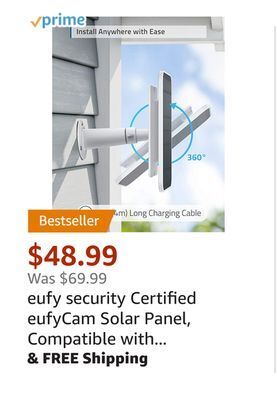 Amazon Eufy security certified eufycam solar panel, compatible with eufycam, continuous power supply, 2.6w solar panel, ip65 weather offer