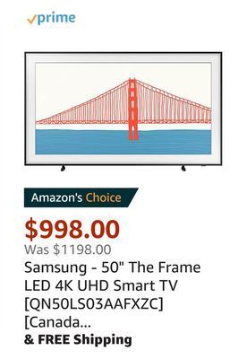Amazon Samsung - 50" the frame led 4k uhd smart tv [qn50ls03aafxzc][canada version] (2021) offer