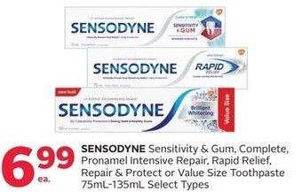 Rexall Sensodyne Sensitivity & Gum, Complete, Pronamel Intensive Repair, Rapid Relief, Repair & Protect Or Value Size Toothpaste 75m offer