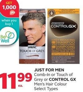 Rexall Just For Men Comb-In Or Touch Of Grey Or Control GX Men's Hair Colour offer
