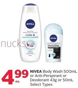 Rexall Nivea Body Wash 500ml Or Anti-Perspirant Or Deodorant 43g Or 50ml offer