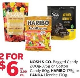 Rexall Nosh & Co. Bagged Candy 200g-375g Or Cotton Candy 60g, Haribo 175g Or Panda Licorice 170g offer