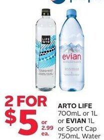 Rexall Arto Life 700ml Or 1L Or Evian 1L Or Sport Cap 750ml Water offer