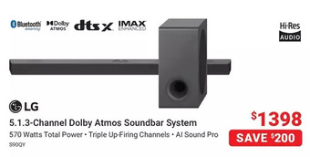 Visions Electronics Lg 5.1.3*channel dolby atmos soundbar system offer