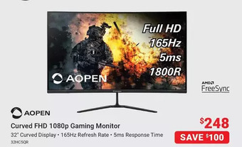 Visions Electronics Aopen 32" curved fhd 1080p gaming monitor offer