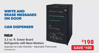 Visions Electronics Rca 3.2 cu.ft, eraser board refrigerator with neon markers offer