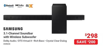Visions Electronics Samsung 3.1-channel soundbar with wireless subwoofer offer