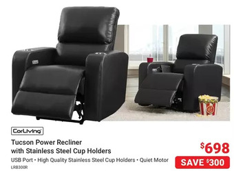 Visions Electronics Corliving tucson power recliner with stainless steel cup holders offer