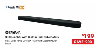 Visions Electronics Yamaha 3d soundbar with built-in-dual subwoofers offer