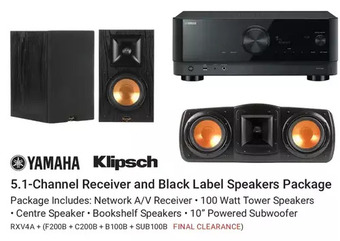 Visions Electronics Yamaha klipsch 5.1-channel receiver and black label speakers package offer