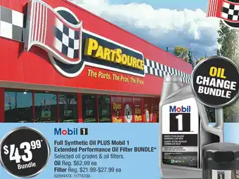 PartSource Full Synthetic Oil Plus Mobil 1 Extended Performance Oil Filter Bundle offer
