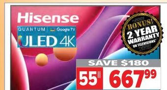 2001 Audio Video Hisense 55" uled 4k quantum dot google tv offer