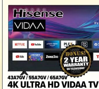 2001 Audio Video Hisense 43" 4k ultra hd vidaa tv offer