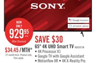 The Brick Sony bravia 65" x75k 4k hdr smart tv - 2y4369 offer