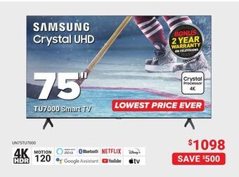 Visions Electronics Samsung 75" crystal uhd tu7000 smart tv offer