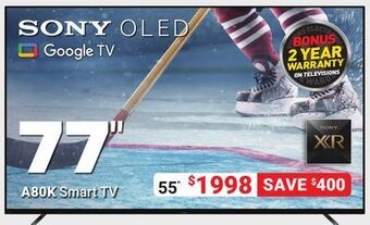 Visions Electronics Sony 77" a80k bravia xr 4k ultra hd hdr oled smart google tv offer