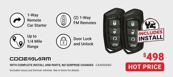 Visions Electronics Code alarm 1-way remote starter with two 1-way 4-button remotes offer