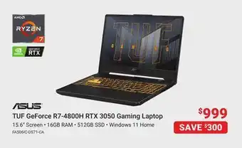 Visions Electronics Tuf geforce r7-4800h rtx 3050 gaming laptop offer