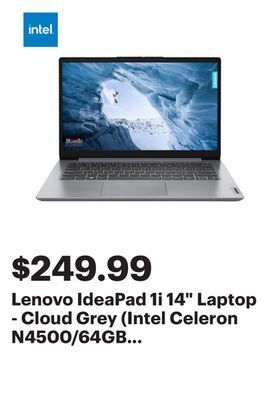Best Buy Lenovo ideapad 1i 14" laptop - cloud grey (intel celeron n4500/64gb emmc/4gb ram/windows 11 s) offer
