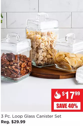 Kitchen Stuff Plus 3 pc. loop glass canister set offer