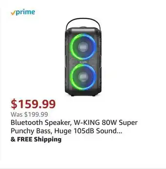 Amazon Bluetooth speaker, w-king 80w super punchy bass, huge 105db sound portable wireless speakers, mixed color led lights, 24h pla offer