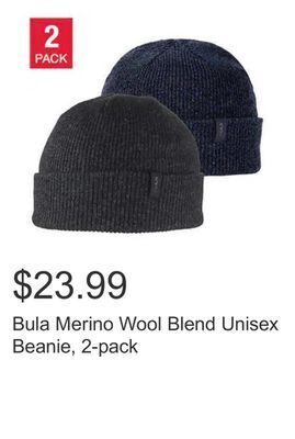 Costco Bula merino wool blend unisex beanie, 2-pack offer