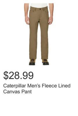 Costco Caterpillar men's fleece lined canvas pant offer